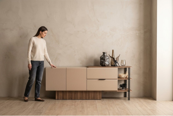 Buffet Buffet Armoire en bois Commode Armoire en bois Beige Moderne