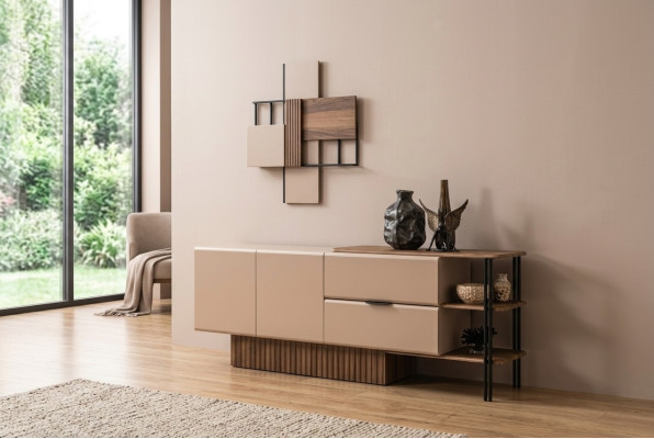 Buffet Buffet Armoire en bois Commode Armoire en bois Beige Moderne