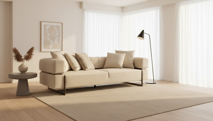 Canapé en tissu de designer beige à trois places Mobilier rembourré Luxueux canapé trois places