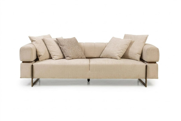 Canapé en tissu de designer beige à trois places Mobilier rembourré Luxueux canapé trois places