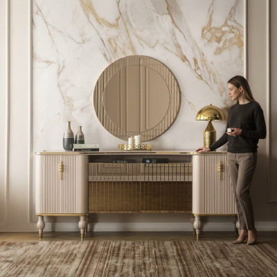 Luxueux salon Ensemble Buffet moderne Miroir en verre Buffet en bois