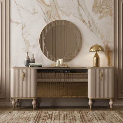 Luxueux salon Ensemble Buffet moderne Miroir en verre Buffet en bois