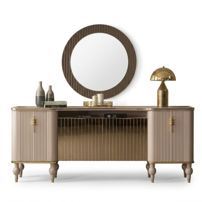 Luxueux salon Ensemble Buffet moderne Miroir en verre Buffet en bois