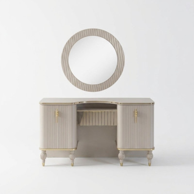 Table de toilette beige, table de toilette design, table de cosmétiques, miroir de console