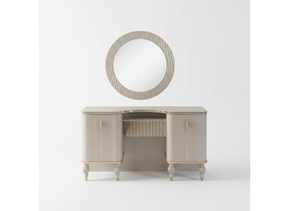 Table de toilette beige, table de toilette design, table de cosmétiques, miroir de console