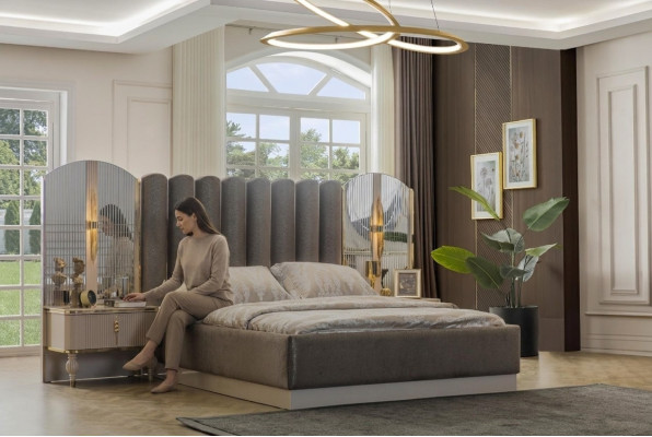 Meubles de chambre exclusifs Designer Lit double Moderne Tables de chevet