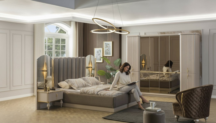 Chambre de luxe Lit double Armoire Tables de chevet
