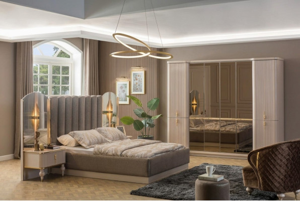 Chambre de luxe Lit double Armoire Tables de chevet