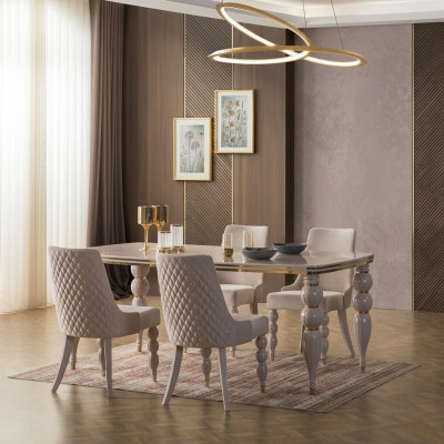 Ensemble de salle à manger beige foncé Ensemble de table à manger en bois de designer x6 chaises Ensemble de luxe 7 pièces