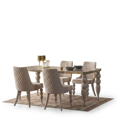 Ensemble de salle à manger beige foncé Ensemble de table à manger en bois de designer x6 chaises Ensemble de luxe 7 pièces