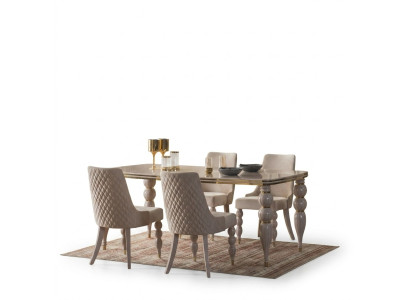 Ensemble de salle à manger beige foncé Ensemble de table à manger en bois de designer x6 chaises Ensemble de luxe 7 pièces