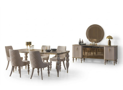 Ensemble de salle à manger beige Mobilier de salle à manger design Table à manger Chaises Buffet 9 pièces