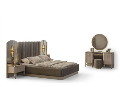 Suite de chambre grise Lit double Coiffeuse Console Tables de chevet