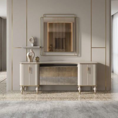 Buffet latéral beige moderne, luxueux buffet en bois pour le salon, nouveau cabinet.