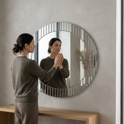 Miroir rond gris designer miroir d'entrée miroir décoratif moderne meuble de luxe