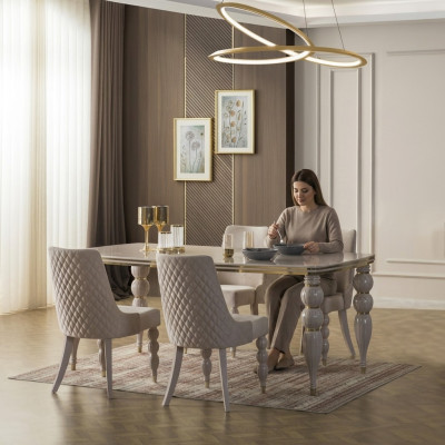 Table de salle à manger beige Table en bois de luxe Mobilier de salle à manger designer neuf