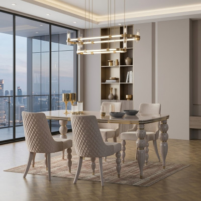 Table de salle à manger beige Table en bois de luxe Mobilier de salle à manger designer neuf