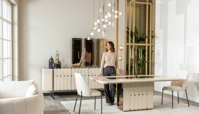 Groupe de salle à manger blanc noble designer table en acier inoxydable Luxueux x6 chaises