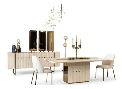 Groupe de salle à manger blanc noble designer table en acier inoxydable Luxueux x6 chaises