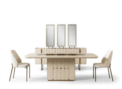 Salle à manger blanche moderne Ensemble de salle à manger Table de salle à manger Buffet Chaises x3 Miroir 9 pièces