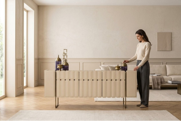 Buffet Latéral en Bois Beige Commode de Designer Buffet en Bois Armoire de Luxe
