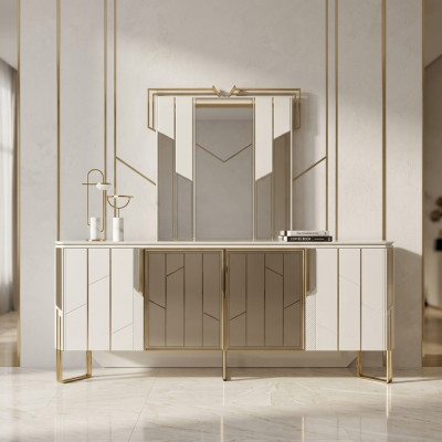 Buffet de luxe avec miroir Buffet Commode Armoire en bois Blanc Design