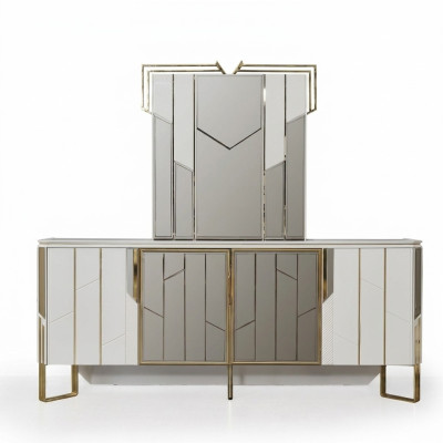 Buffet de luxe avec miroir Buffet Commode Armoire en bois Blanc Design