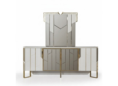 Buffet de luxe avec miroir Buffet Commode Armoire en bois Blanc Design