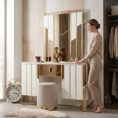 Coiffeuse blanche Miroir pour coiffeuse Table de maquillage Console de maquillage Table console
