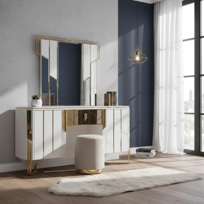 Coiffeuse blanche Miroir pour coiffeuse Table de maquillage Console de maquillage Table console