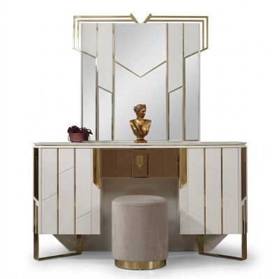 Coiffeuse blanche Miroir pour coiffeuse Table de maquillage Console de maquillage Table console