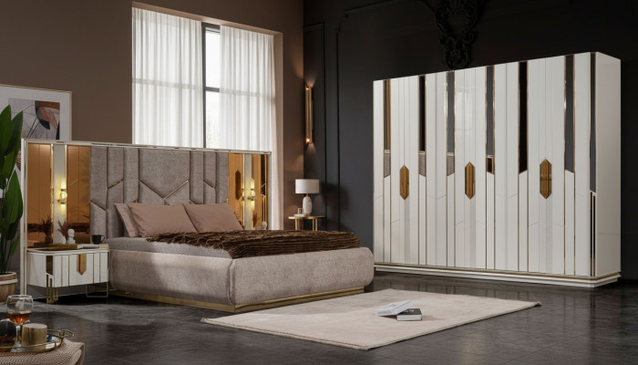 Complet e Chambre Lit double Lit Armoire Tables de chevet Blanche 4 pièces