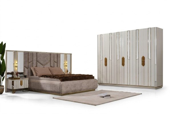 Complet e Chambre Lit double Lit Armoire Tables de chevet Blanche 4 pièces