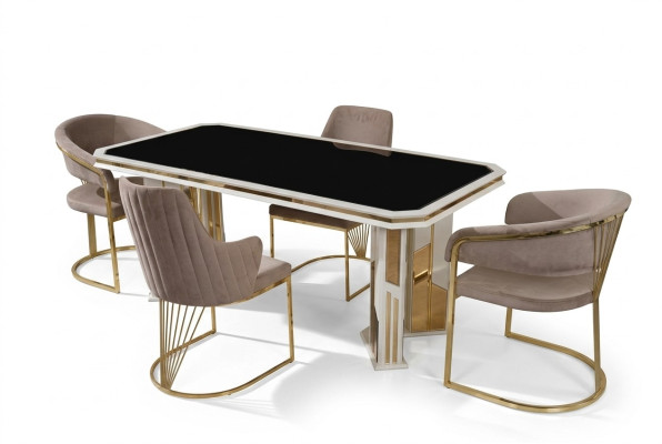 Suite de salle à manger de luxe Ensemble de salle à manger Coin repas Table à manger Chaises Beige 7 pièces