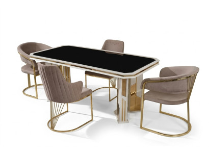 Suite de salle à manger de luxe Ensemble de salle à manger Coin repas Table à manger Chaises Beige 7 pièces