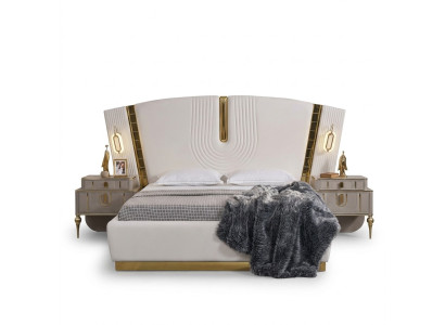 Chambre Lit double Suite Lit Tables de chevet Blanc Luxe 3 pièces