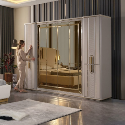 Armoire de luxe Armoire en bois avec miroir Beige