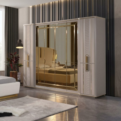 Armoire de luxe Armoire en bois avec miroir Beige