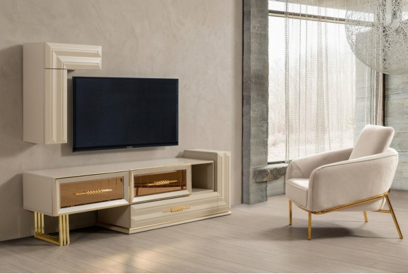 Élément mural Armoire TV Buffet bas Bahut Meuble TV Armoire murale Beige Moderne