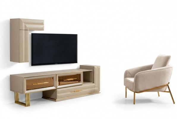 Élément mural Armoire TV Buffet bas Bahut Meuble TV Armoire murale Beige Moderne