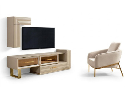 Élément mural Armoire TV Buffet bas Bahut Meuble TV Armoire murale Beige Moderne