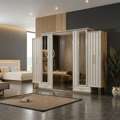 Armoire de luxe en bois avec miroir beige