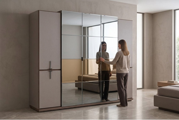Armoire armoire design armoire en bois avec miroir gris