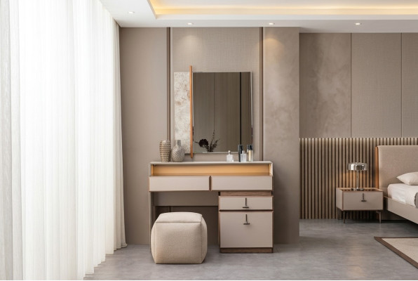 Suite Maquillage Console Coiffeuse Miroir Coiffeuse Gris 3 Pièces