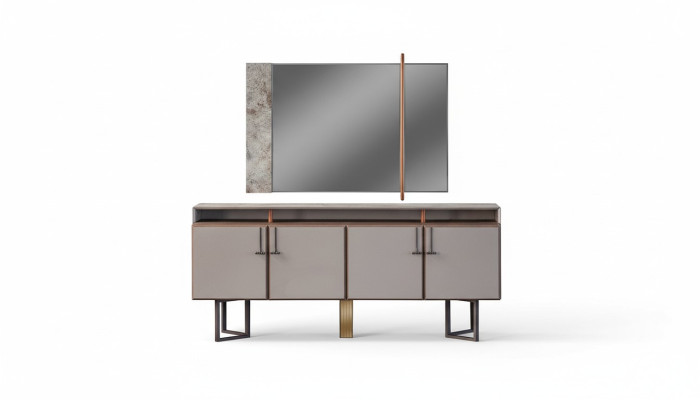 Suite Buffet avec Buffet Miroir Armoire en bois Commode Gris