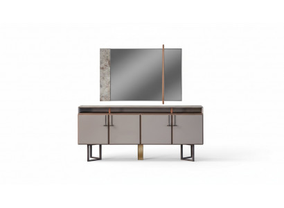 Suite Buffet avec Buffet Miroir Armoire en bois Commode Gris