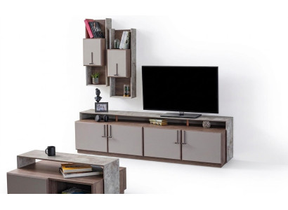 Meuble TV mural armoires latérales buffet meuble TV bas gris salle de séjour en bois