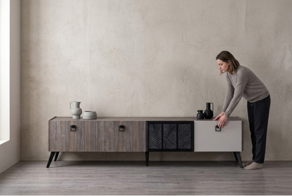 Buffet Meuble de télévision Meuble télé Meuble bas Armoire Bois Gris Commode