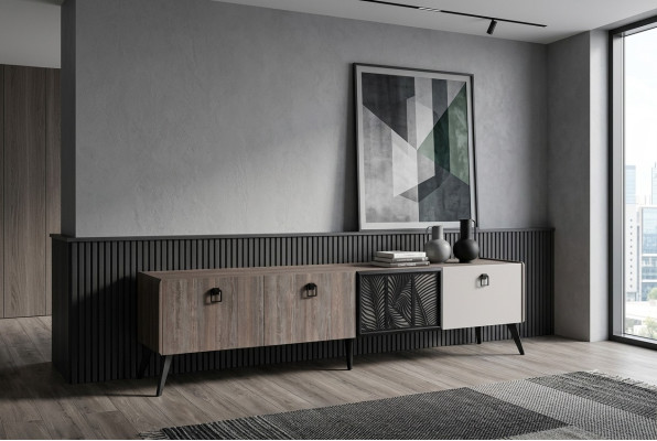 Buffet Meuble de télévision Meuble télé Meuble bas Armoire Bois Gris Commode