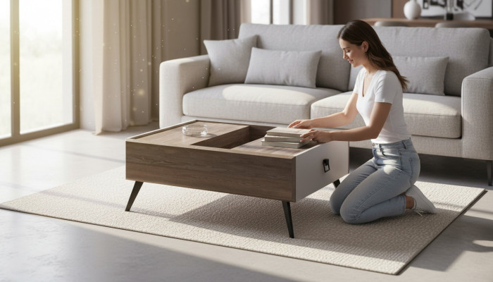 Table basse Table de canapé Bois Table d'appoint Table basse Gris Salon
